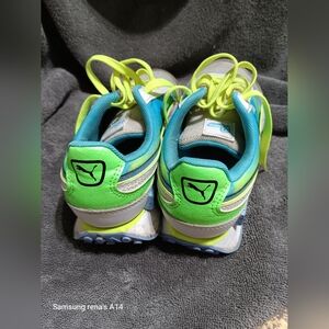 Neon Yellow and Turquoise Girls Athletic Running Shoes with Mesh Upper